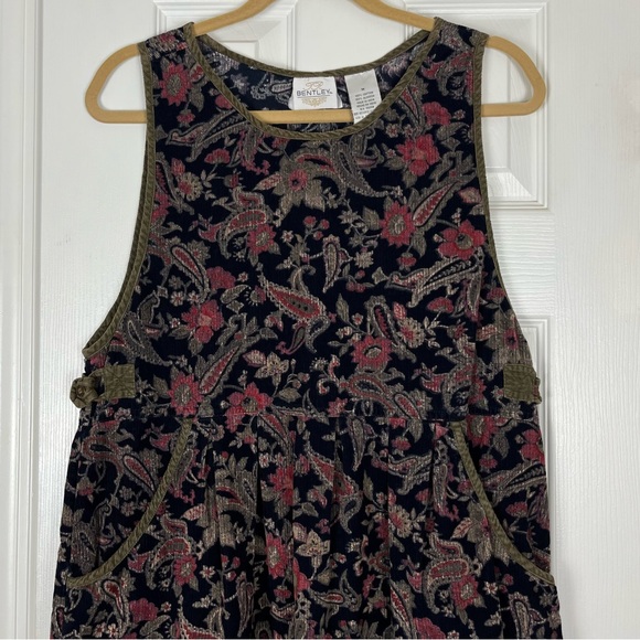 Vintage Bentley Floral Paisley Fine Ribbed Corduroy Midi-Maxi Jumper Dress - Picture 2 of 6